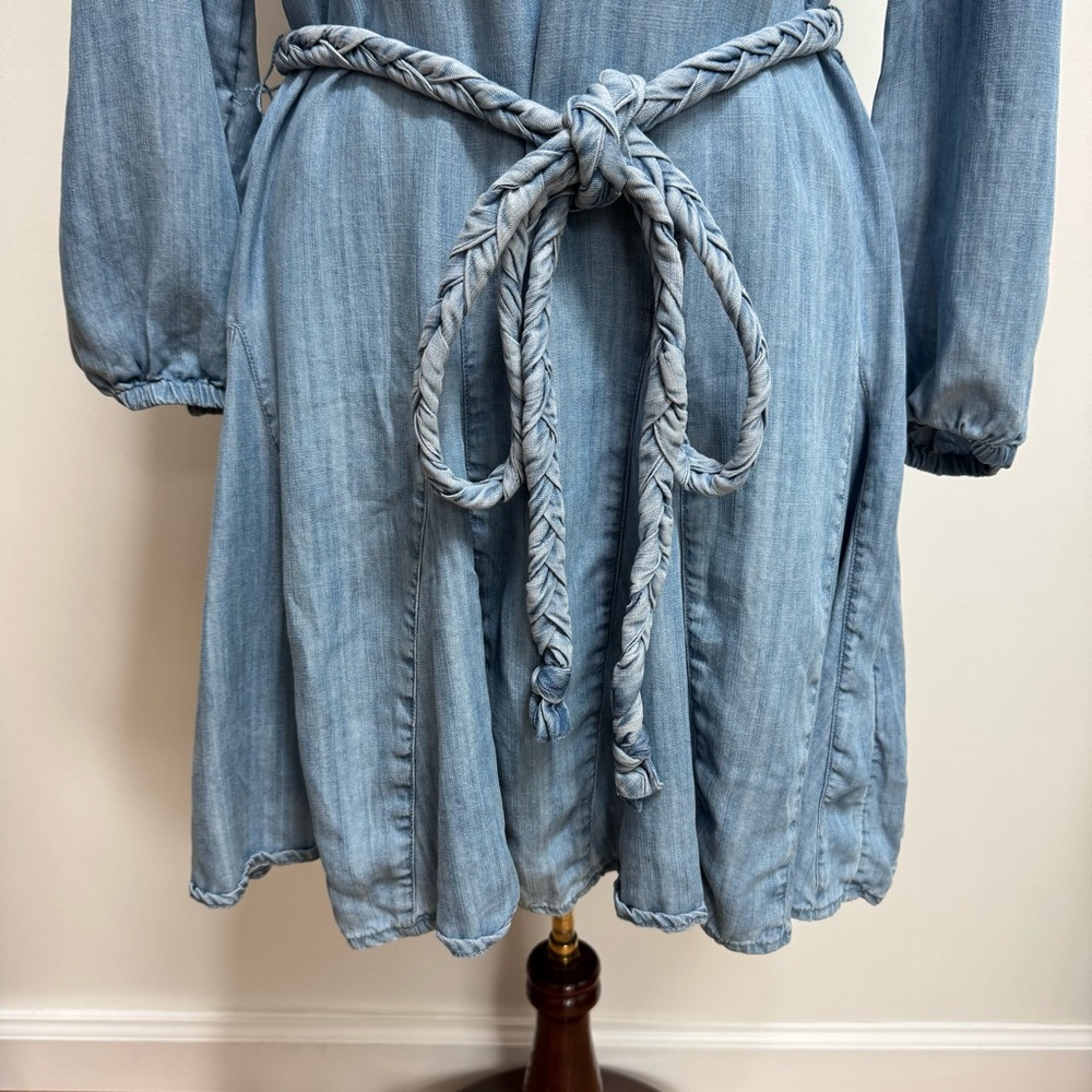 Vineyard Vines Chambray Godet Swing Mini Dress Women Small Belted Long Sleeve - Picture 4 of 13